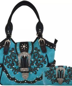 Teal Western Buckle Handbag Set