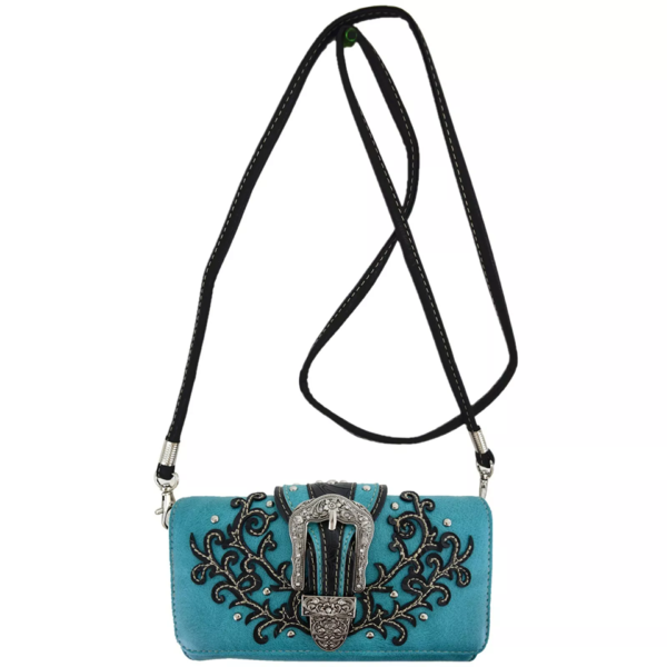 Teal Western Buckle Wallet Strap