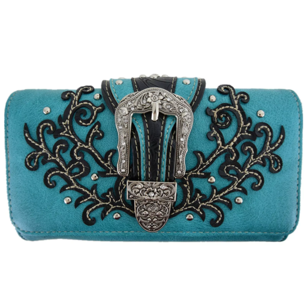 Teal Western Buckle Handbag Wallet