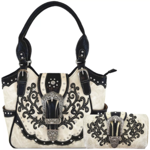 Beige Western Buckle Handbag Set