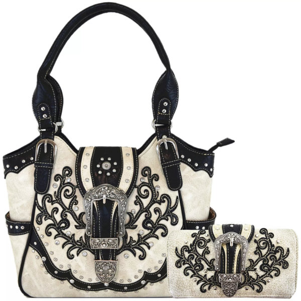 Beige Western Buckle Handbag Set