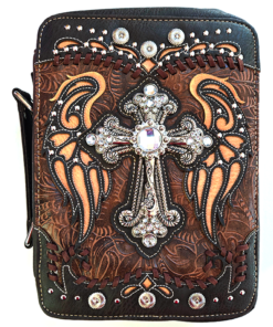 Brown Western Style Cross With Wings Bible Cover Books Case