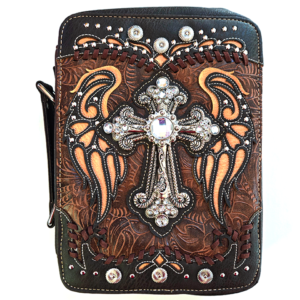 Brown Western Style Cross With Wings Bible Cover Books Case