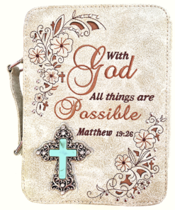 Beige Western Style Cross Scripture Bible Cover Books Case