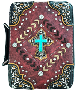Red Western Style Cross Stitched Bible Cover Books Case