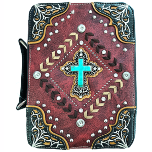 Red Western Style Cross Stitched Bible Cover Books Case